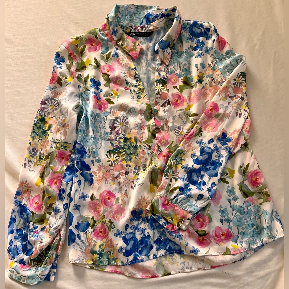 Zara silk Multicolor Floral Blouse